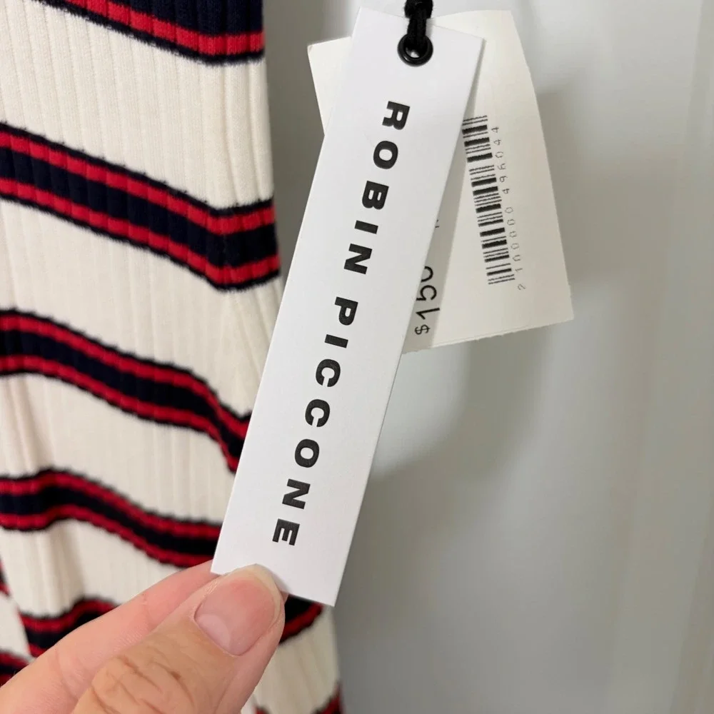 Robin Piccone Amy Striped Button Front Mini Dress XS Navy Red Preppy NWT